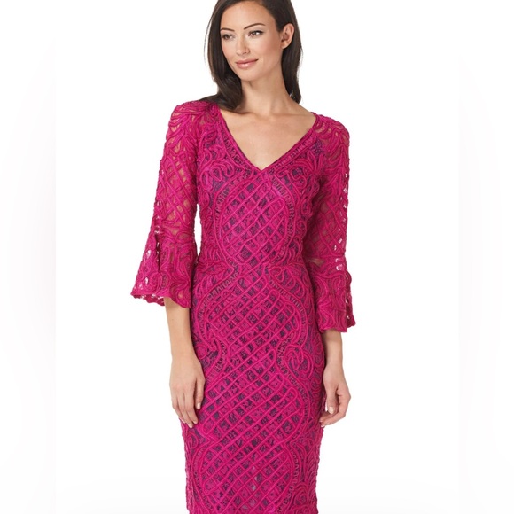 JS Collections - Bell Sleeve Cocktail Dress - Size 4 - Magenta - LIKE NEW - Picture 4 of 13